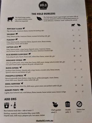 Menu at The Hold in Manly