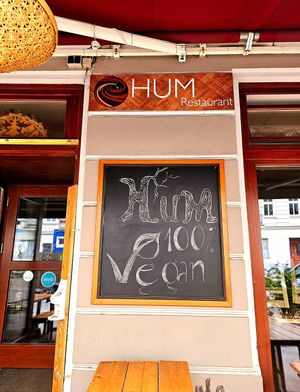 Outside at Hum Vegan Cuisine in Berlin