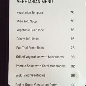 Separate vegetarian menu at Tai Boh in Tallinn