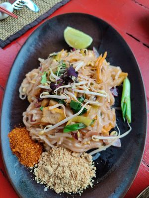 Totally tasteless vegan phad thai looked beautiful extra soy helped little bit at Tai Boh in Tallinn