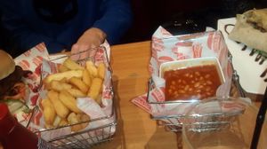 Chips, and Coca-Cola BBQ beans at Steak Cattle & Roll - Sauchiehall St in Glasgow