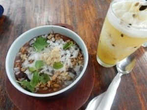Cacao smoothie and oats bowl at The Shady Shack in Canggu