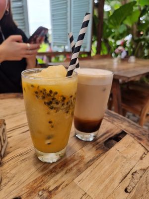 Passiona slushie, iced latte at The Shady Shack in Canggu