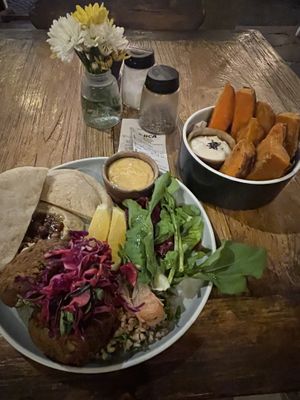 Baked falafel plate and side of sweet potato wedges  at The Shady Shack in Canggu