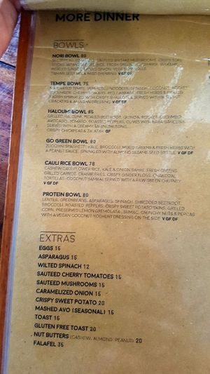 Menu at The Shady Shack in Canggu