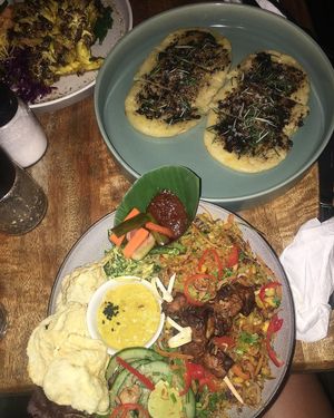 Cauliflower nasi goreng, Cauliflower steak and garlic bread at The Shady Shack in Canggu