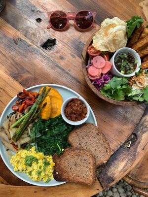 vegan big breakfast & tempe bowl at The Shady Shack in Canggu