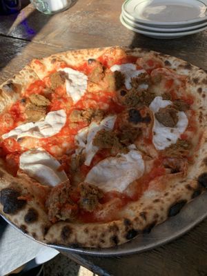 Sausage and vegan cheese at Paulie Gee's in Chicago