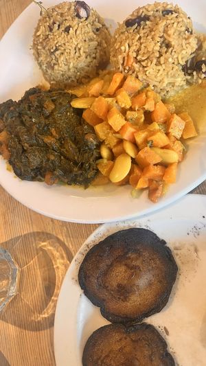 Combo deal rice and peas + butter bean stew + spinach stew   at Zionly Manna in South East London