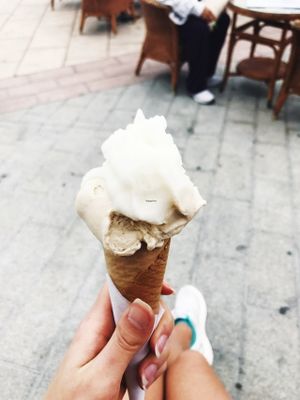 Vegan nut flavored ice cream with citrus sorbet. at Heladeria La Nativa in Fuerteventura