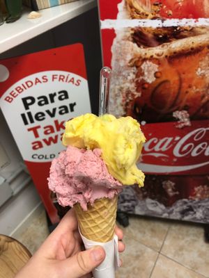 Strawberry and mango  at Heladeria La Nativa in Fuerteventura