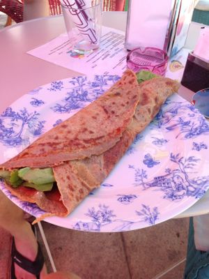 Savory pancake with tofu, lettuce and avocado at Heladeria La Nativa in Fuerteventura