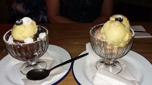 Chocolate brownie bowl & ice cream parlour bowl at The Deaf Institute Bar and Kitchen in Manchester