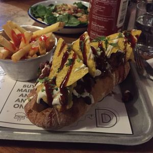 Vegan hot dog at The Deaf Institute Bar and Kitchen in Manchester