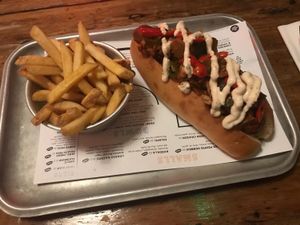 Vegan hotdog  at The Deaf Institute Bar and Kitchen in Manchester