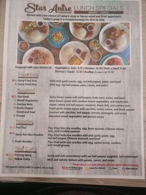 new menu marked vegan at Star Anise Thai Cuisine in San Diego