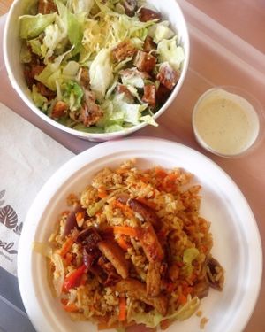 fried rice with tofu & caesar salad at Great Bistro in Budapest