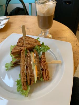 Club sandwich with apples and coconut bacon! at Great Bistro in Budapest