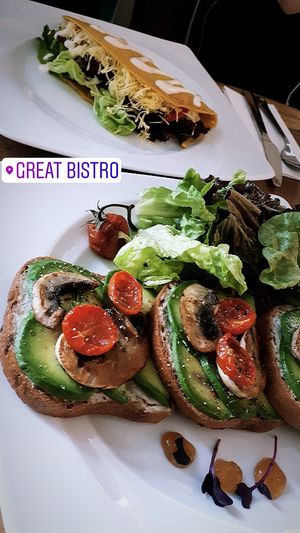 Chickpea Omelette and Avocado Toast at Great Bistro in Budapest