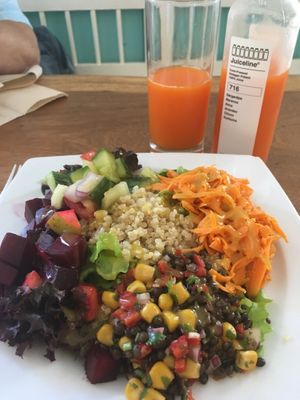 amazing juice with big mixed salad at Great Bistro in Budapest