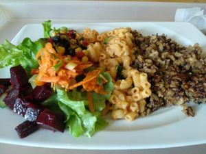 Salad, mac n cheese and lentil rice. Not mind-blowing but good. at Great Bistro in Budapest