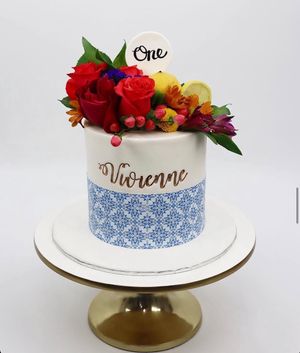 Spanish tile Birthday cake  at Vegan Art by Indira in Miami