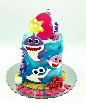 Vegan + GF Baby shark cake at Vegan Art by Indira in Miami