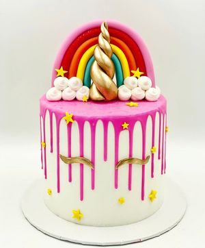 Vegan rainbow unicorn cake at Vegan Art by Indira in Miami