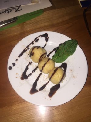 Halvah! Vegan dessert with vegan chocolate sauce. Yum  at Ziatun in Beacon