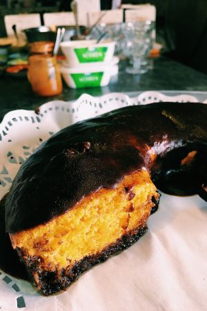 Carrot cake with a Chocolate glaze “vegan” at O Xexexe in Costa Da Caparica