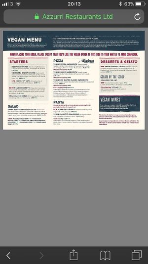 Zizzi Vegan Menu at Zizzi in Stratford-upon-avon