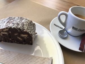 Salame de cacau e coco at Alfarroba Cafe in Albufeira