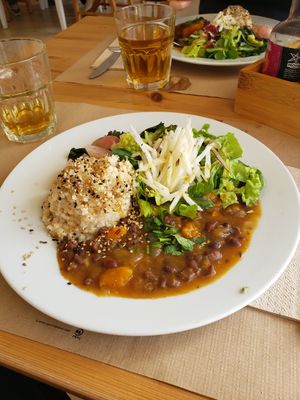 Azuki beans with valencian pumpkins at Alfarroba Cafe in Albufeira