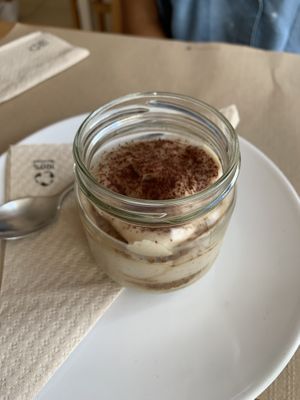 Tiramisu. Fire 🔥   at Alfarroba Cafe in Albufeira