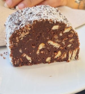 Chocolate salami at Alfarroba Cafe in Albufeira