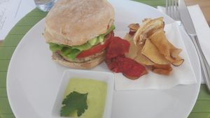 Tempeh burger at Alfarroba Cafe in Albufeira