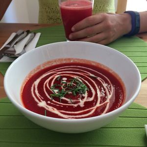 Beetroot soup at Alfarroba Cafe in Albufeira
