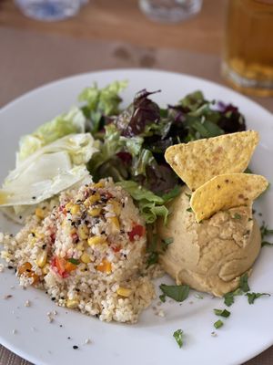 Chickpea puree and bulgar and salad  at Alfarroba Cafe in Albufeira