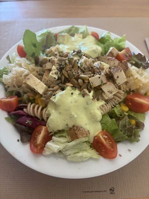 Tofu salad with whole grain rotini    at Alfarroba Cafe in Albufeira