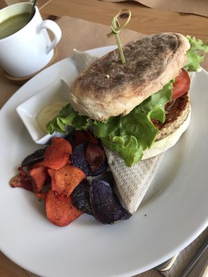Tempeh burger at Alfarroba Cafe in Albufeira
