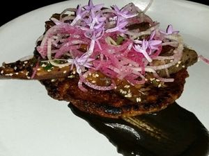 cabbage pancake with eggplant at Erven in Santa Monica