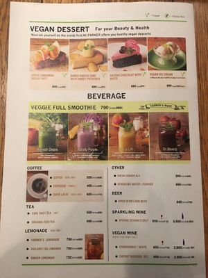 Menu at Mr. Farmer - Shinjuku in Tokyo