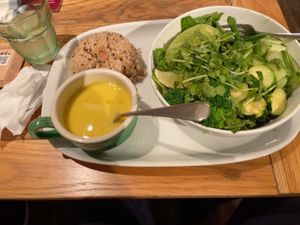 Vegan salad and brown rice and soup  at Mr. Farmer - Shinjuku in Tokyo