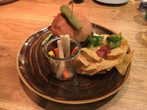 Burger and chips at Mr. Farmer - Shinjuku in Tokyo