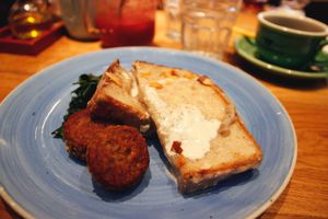Vegan french toast with tempeh chorizo and sauteed kale at Mr. Farmer - Shinjuku in Tokyo