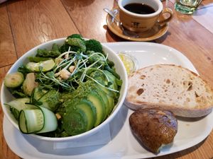 The vegan green salad with potatoe bread. This was a massive salad. at Mr. Farmer - Shinjuku in Tokyo