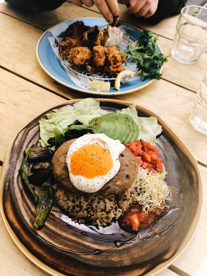 Vegan hamburger, quinoa and salad dish.  at Mr. Farmer - Shinjuku in Tokyo