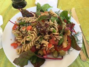 Yummy salad (takeout for family gathering) at Cafe Reborn in Viborg