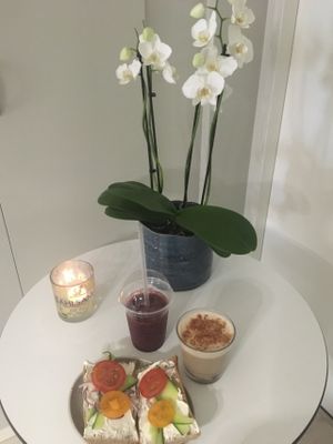 Breakfast in the spa area  at Bahlsam Living and Cafe in Ahus