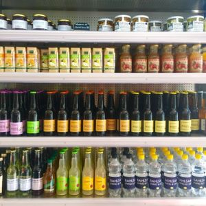 A lot of local and organic drinks  at Bahlsam Living and Cafe in Ahus